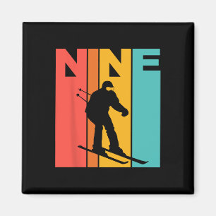 Aimant 9e anniversaire Retro Ski 9 ans Garçons Anniversai