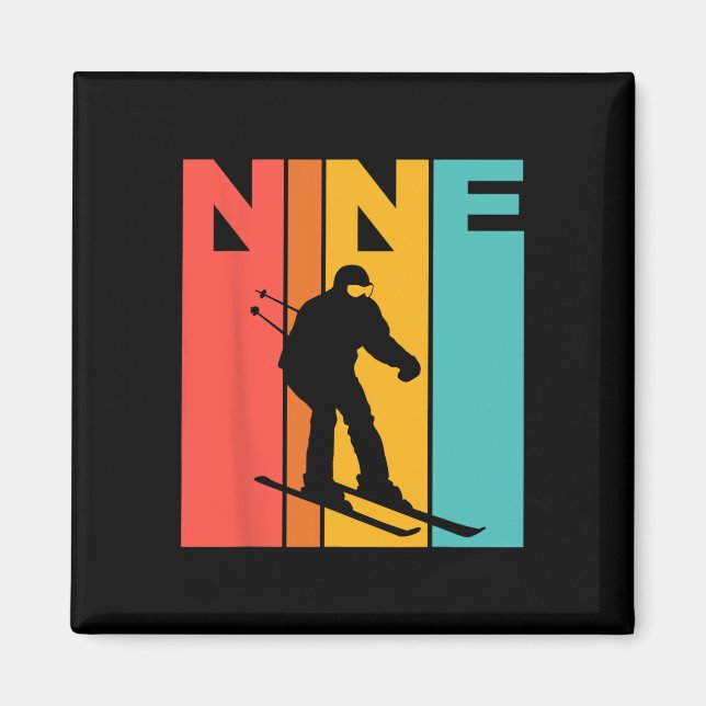 Aimant 9e anniversaire Retro Ski 9 ans Garçons Anniversai (Devant)