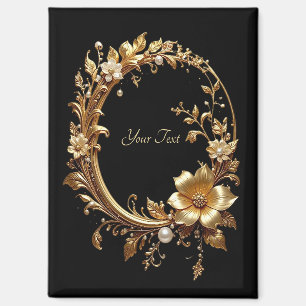Aimant à cadre orné de fleurs dorées