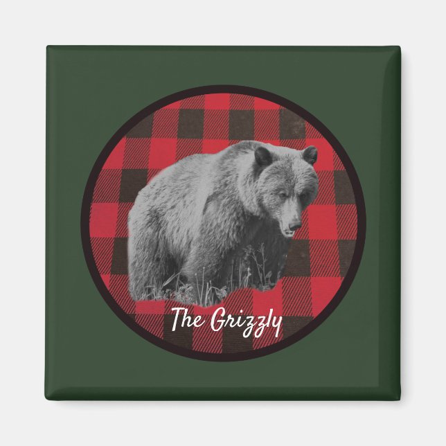 Aimant à carreaux de buffle avec ours grizzly sauv (Devant)