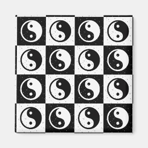 Aimant À damiers blanc noir Yin-yang Zen Block Imprimer