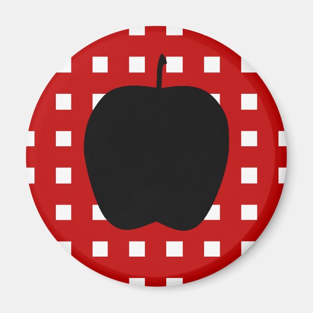 Aimant À damiers rouge avec silhouette Apple (Devant)