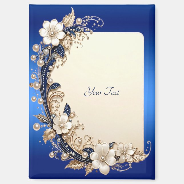 Aimant à embellissement floral bleu blanc (Recto)