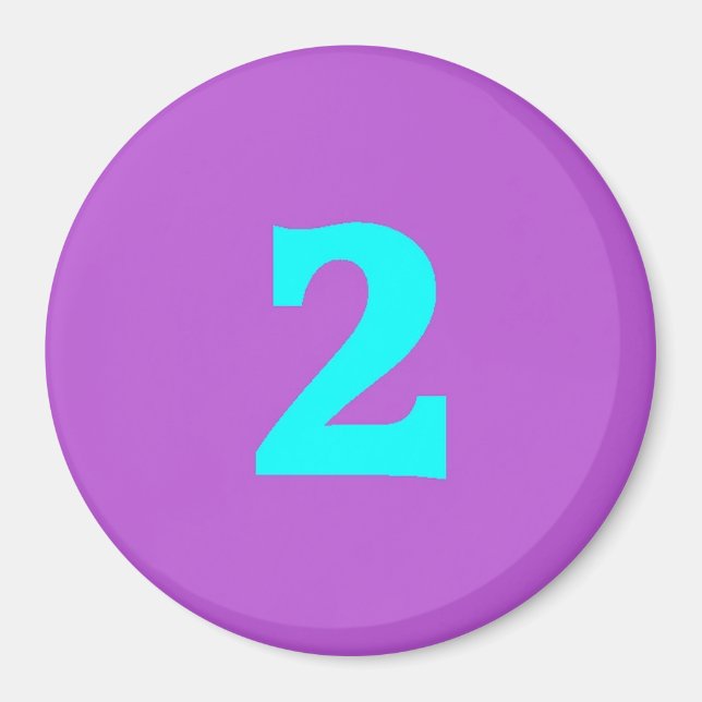 Aimant à frigo rond - Numéro 2 - Turquoise/Violet (Devant)