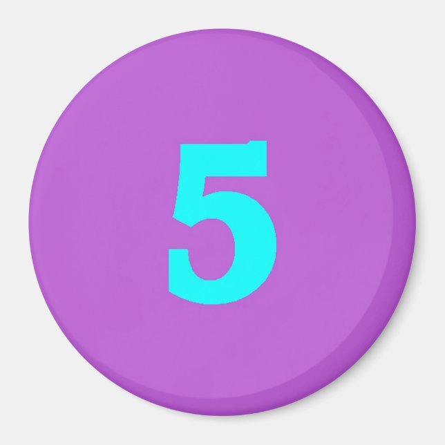 Aimant à frigo rond - Numéro 5 - Turquoise/Violet (Devant)