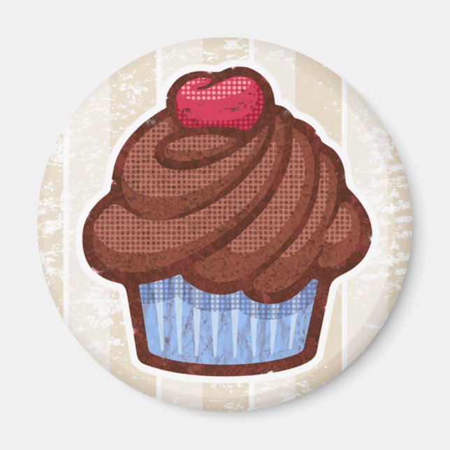 Aimant à gâteau rétro en bleu et chocolat (Devant)
