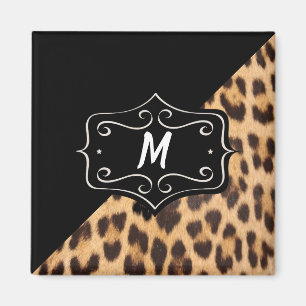 Aimant à impression de léopard fantaisie monogramm