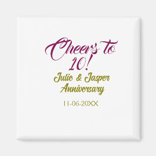 Aimant À la 10e anniversaire de mariage mauve or
