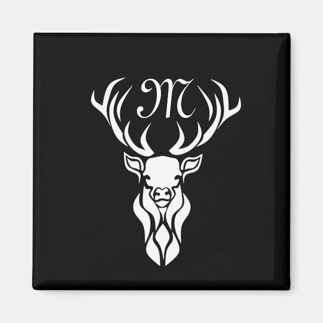 Aimant à monogramme blanc de silhouette tribal (Devant)