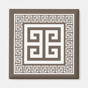 Aimant à motif de clé grecque blanc et marron