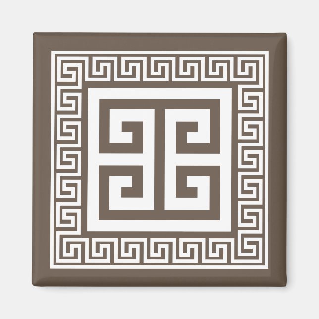 Aimant à motif de clé grecque blanc et marron (Devant)