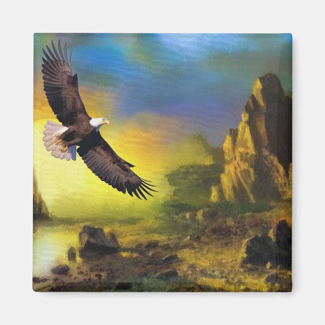 Aimant A Patriotic Design with Bald Eagle Flying (Devant)