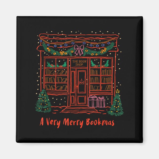 Aimant A Very Merry Bookmas Cozy Christmas Bookstore Holi (Devant)