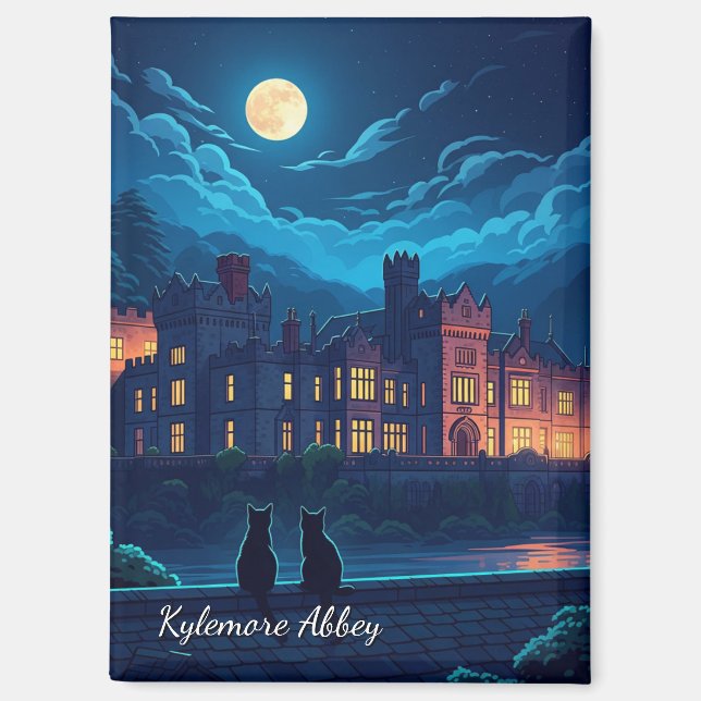 Aimant Abbaye de Kylemore Chats d'Irlande la nuit (Recto)