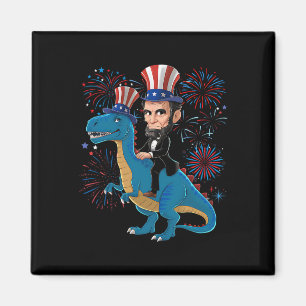 Aimant Abe Lincoln à cheval sur un dinosaure drôle 4 juil