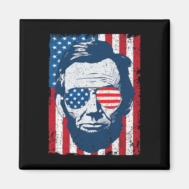 Aimant Abe Lincoln Barbe  Lunettes De Soleil Et Drapeau A (Devant)