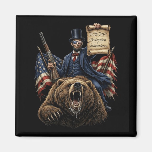 Aimant Abe Lincoln chevauchant un ours avec déclaration d (Devant)