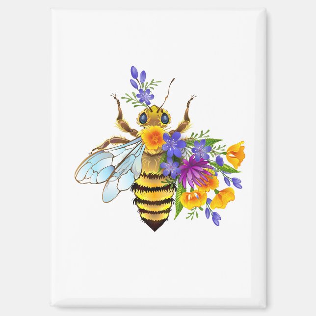 Aimant Abeille à fleurs avec plantes sauvages (Recto)
