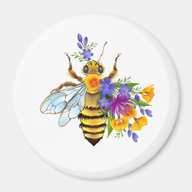Aimant Abeille à fleurs avec plantes sauvages (Devant)
