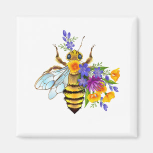 Aimant Abeille à fleurs avec plantes sauvages