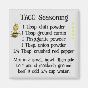 Aimant Abeille assaisonnante Taco heureux 2 pouces Carré