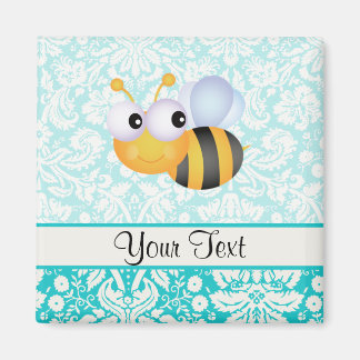 Aimant Abeille mignonne ; modèle Damas Turquoise