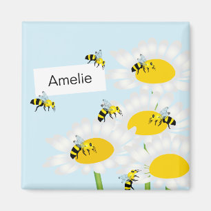 Aimant Abeille sur l'aimant de carré de fleur - arrière