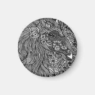 Aimant Abstract Horse face Flowers Original ink Art
