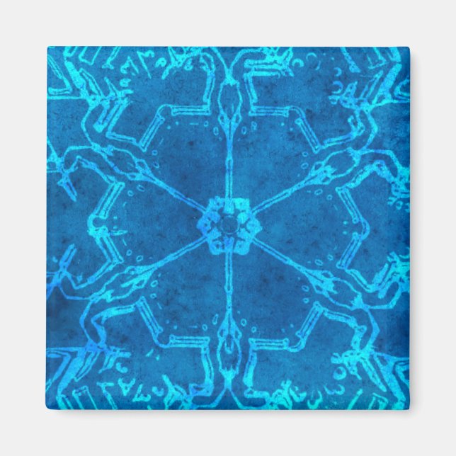 Aimant Abstrait à fleur de neige bleu chic (Devant)
