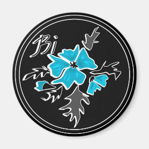 Aimant Abstrait bleu moderne fleur gris noir feuille prin