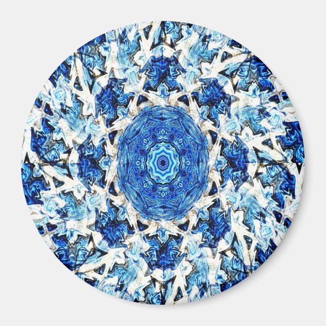 Aimant Abstrait de mandala noir blanc bleu (Devant)