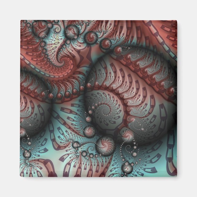 Aimant Abstrait Fantaisie Vivide Art Fractal Brun Bleu (Devant)