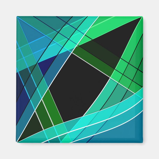 Aimant Abstrait, géométrique, vert, bleu, noir (Devant)