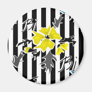 Aimant Abstrait jaune fleur gris gris feuilles noirs par