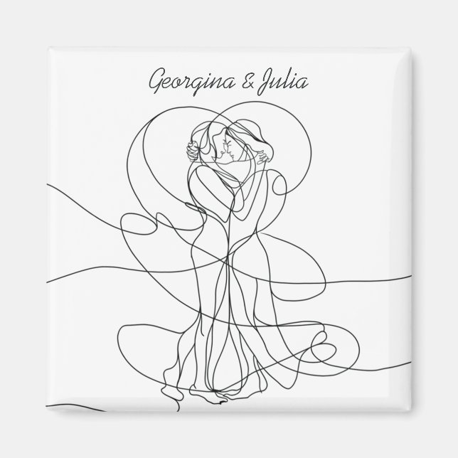 Aimant Abstrait Line Art of Lesbian Couple With Names (Devant)