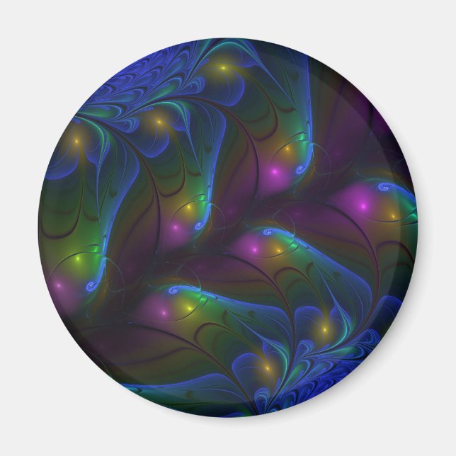 Aimant Abstrait Moderne Trippy Fractal Lumineux Coloré (Devant)