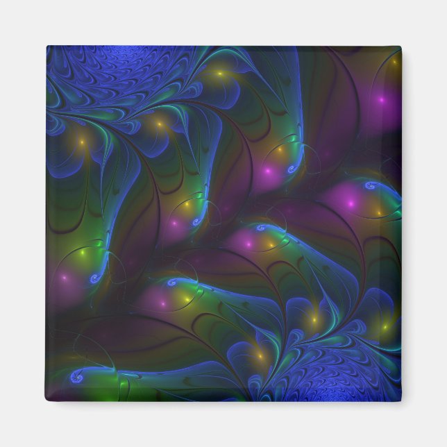 Aimant Abstrait Moderne Trippy Fractal Lumineux Coloré (Devant)