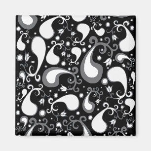 Aimant Abstrait noir et blanc Tulip Paisley Floral