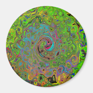 Aimant Abstrait Rétro Groovy Tourbillon Vert Citron et Bl