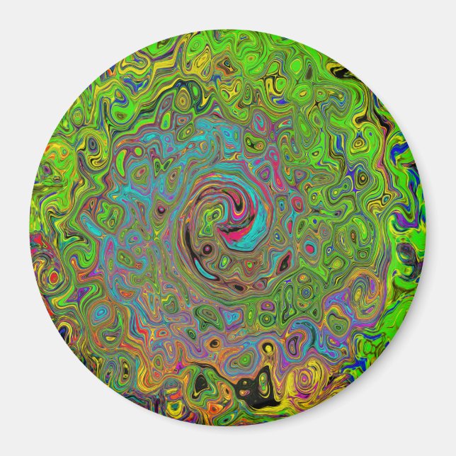 Aimant Abstrait Rétro Groovy Tourbillon Vert Citron et Bl (Devant)
