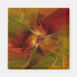 Aimant Abstrait Rouge Orange Brown Vert Fractal Art Flowe