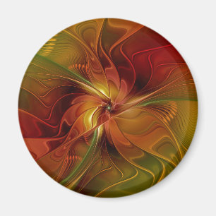 Aimant Abstrait Rouge Orange Brown Vert Fractal Art Flowe