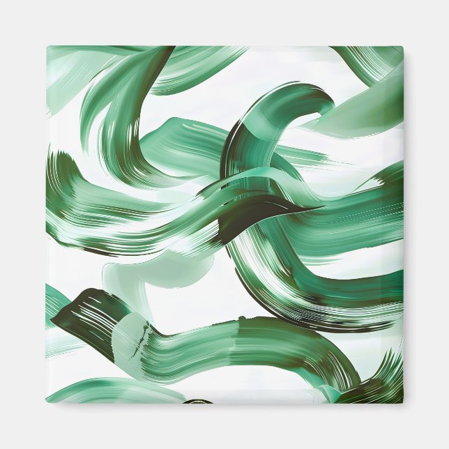 Aimant Abstrait Traits de Pinceau Vert Minimal Moderne (Devant)