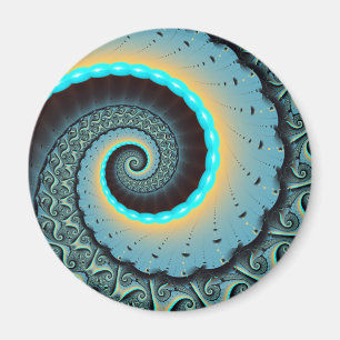 Aimant Abstraite spirale d'art fractal bleu turquoise ora