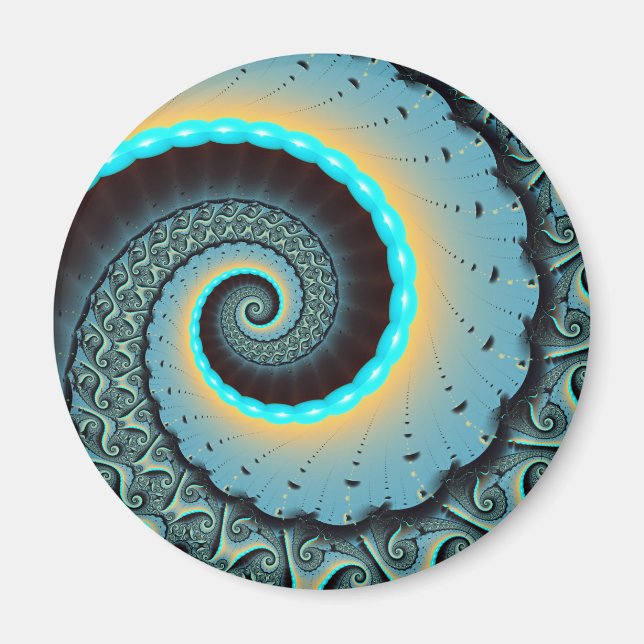 Aimant Abstraite spirale d'art fractal bleu turquoise ora (Devant)