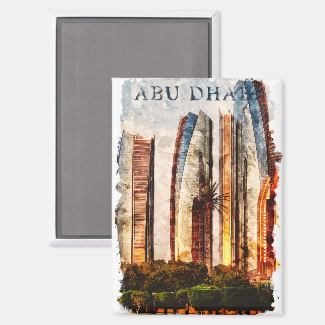 Aimant Abu Dhabi UAE Aquarelle Skyline (Recto/Verso)