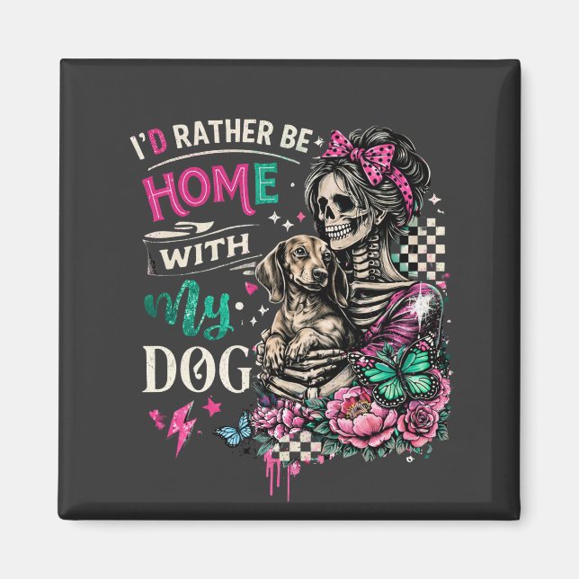 Aimant Accueil avec mon chien squelette gothique Dachshun (Devant)