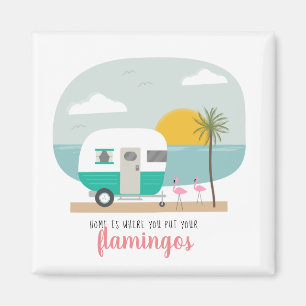 Aimant Accueil Flamants roses Plage Turquoise Camper