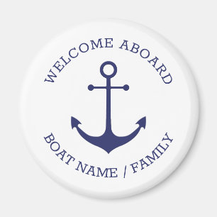 Aimant Accueil personnalisé à bord ancre nautique bleu