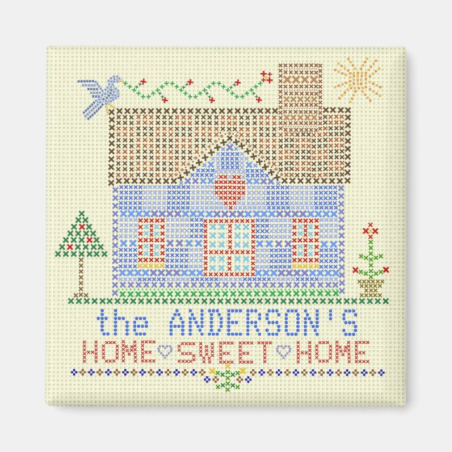 Aimant Accueil Sweet Home Cross Stitch House Personnalisé (Devant)
